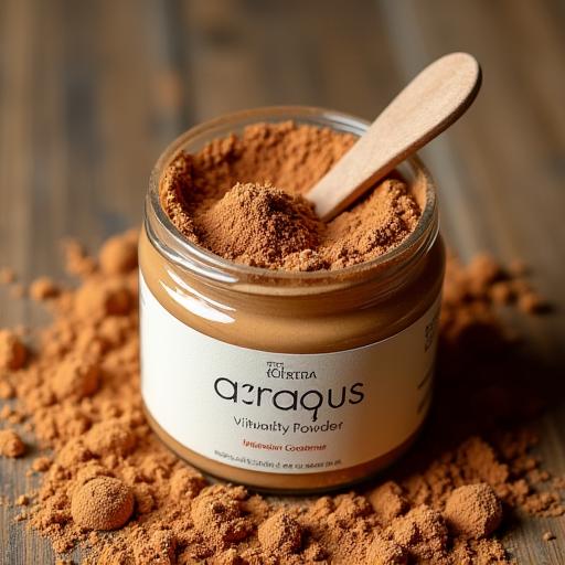 A jar of Baobab 'Vitality' Powder with a wooden spoon
